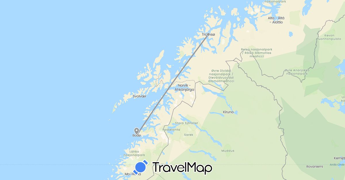 TravelMap itinerary: driving, plane in Norway (Europe)